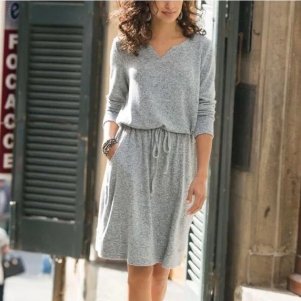 Soft Surroundings Easy Living Fleece Knit Gray Dress